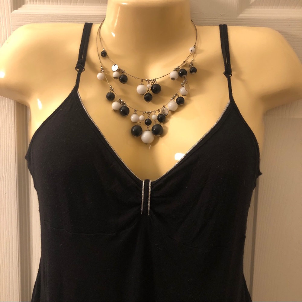 Black & White Layered Abstract Style Statement Necklace with Large Round Beads